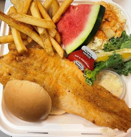 Fish filet sandwich platter with fries