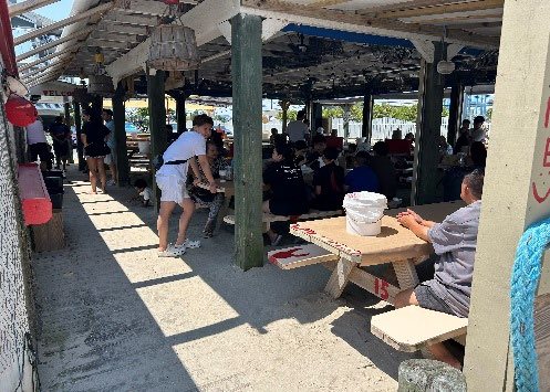 The covered walkway along the dining area