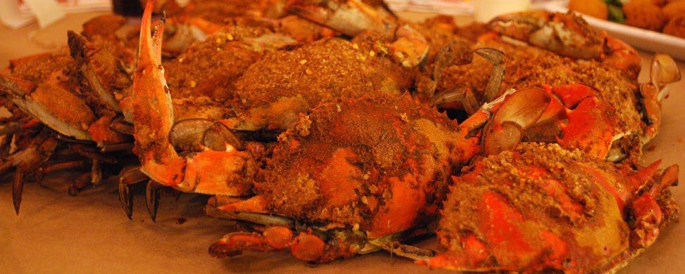 Steamed crabs covered in spice