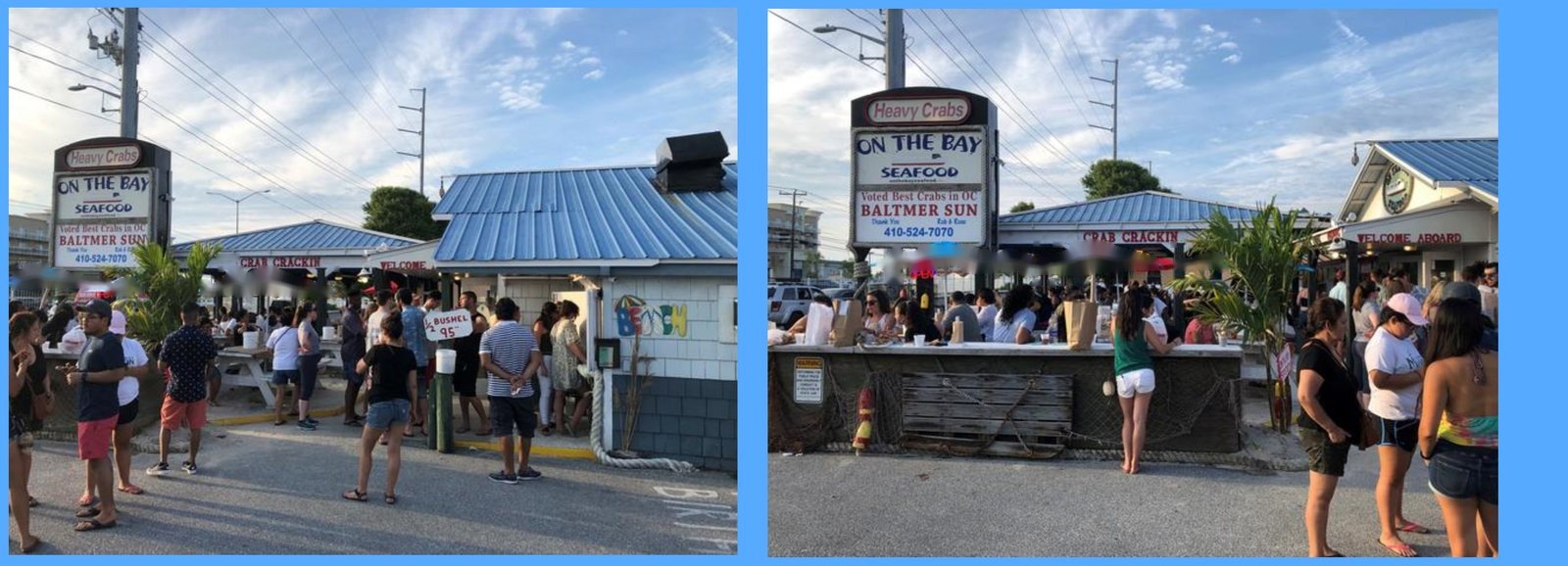 Crowds outside On the Bay Seafood. Voted Top 10% of Restaurants Worldwide by Tripadvisor!